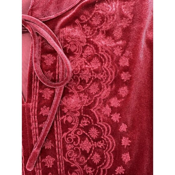 Pioneer Woman Womens Red Wine Velour Empire Waist Embroidered Tunic Shirt Small - Picture 9 of 10